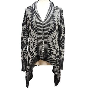 2b Bebe Cardigan Women P/S Black Tribal Geometric Waterfall Knit Southwestern